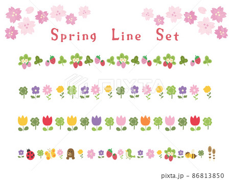春 花 苺の手描き風ラインのイラスト素材セットのイラスト素材