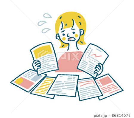 資料を比較する女性の淡色ベクターイラスト 86814075