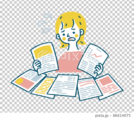 資料を比較する女性の淡色ベクターイラスト 86814075