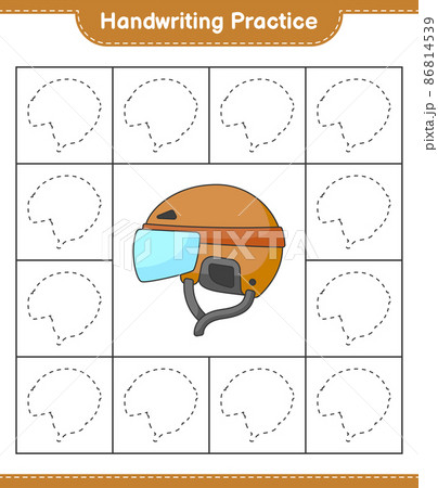 Handwriting practice. Tracing lines of Hockey Helmet. Educational children game, printable worksheet, vector illustration Handwriting practice. Tracing lines of Hockey Helmet. Educational children game, printable worksheet, vector illustration 86814539