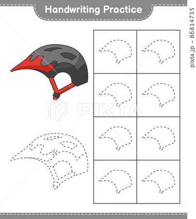 Handwriting practice. Tracing lines of Bicycle Helmet. Educational children game, printable worksheet, vector illustration 86814735