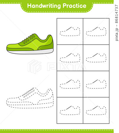 Handwriting practice. Tracing lines of Sneaker. Educational children game, printable worksheet, vector illustration Handwriting practice. Tracing lines of Sneaker. Educational children game, printable worksheet, vector illustration 86814737
