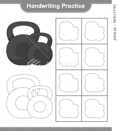 Handwriting practice. Tracing lines of Dumbbell. Educational children game, printable worksheet, vector illustration Handwriting practice. Tracing lines of Dumbbell. Educational children game, printable worksheet, vector illustration 86814740