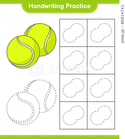 Handwriting practice. Tracing lines of Tennis Ball. Educational children game, printable worksheet, vector illustration Handwriting practice. Tracing lines of Tennis Ball. Educational children game, printable worksheet, vector illustration 86814741