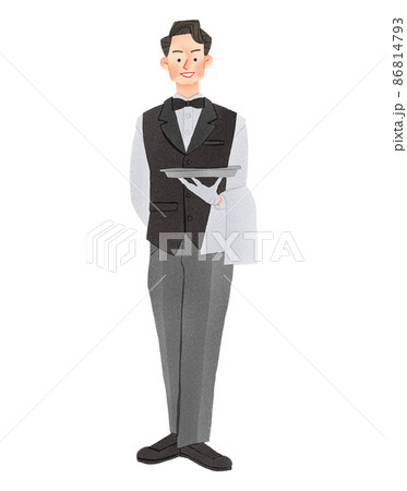 ベストを着た執事の男性　手描きイラスト 86814793