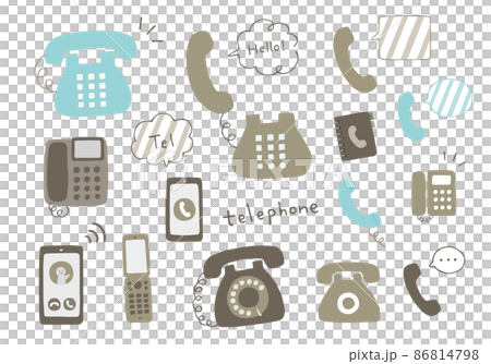 Hand-drawn illustration set of various phones (color / no outline) 86814798
