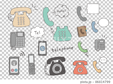 いろんな電話の手描きイラストセット(カラー) いろんな電話の手描きイラストセット(カラー) 86814799
