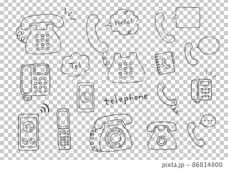 各種電話的手繪插圖集（單色） 86814800