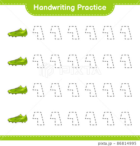 Handwriting practice. Tracing lines of Soccer Shoes. Educational children game, printable worksheet, vector illustration Handwriting practice. Tracing lines of Soccer Shoes. Educational children game, printable worksheet, vector illustration 86814995