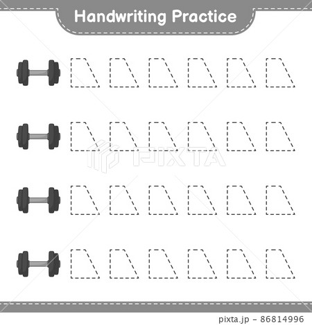 Handwriting practice. Tracing lines of Dumbbell. Educational children game, printable worksheet, vector illustration Handwriting practice. Tracing lines of Dumbbell. Educational children game, printable worksheet, vector illustration 86814996