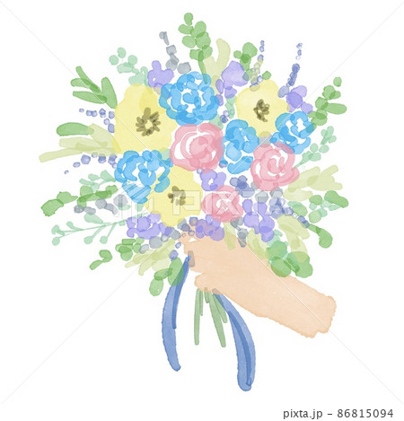 水彩画 水彩画で描いた花束 水彩タッチのウエディングブーケ 花束を持つ手のイラスト のイラスト素材