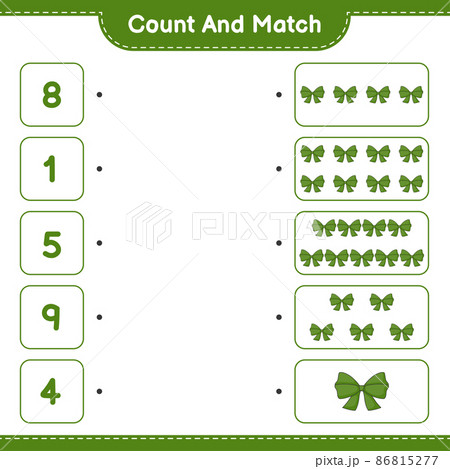 Count and match, count the number of Ribbon and match with the right numbers. Educational children game, printable worksheet, vector illustration Count and match, count the number of Ribbon and match with the right numbers. Educational children game, printable worksheet, vector illustration 86815277