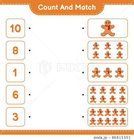 Count and match, count the number of Gingerbread Man and match with the right numbers. Educational children game, printable worksheet, vector illustration 86815301