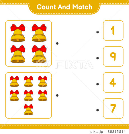 Count and match, count the number of Christmas Bell and match with the right numbers. Educational children game, printable worksheet, vector illustration Count and match, count the number of Christmas Bell and match with the right numbers. Educational children game, printable worksheet, vector illustration 86815814