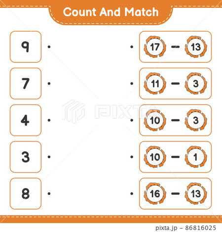 Count and match, count the number of Cookie and match with the right numbers. Educational children game, printable worksheet, vector illustration Count and match, count the number of Cookie and match with the right numbers. Educational children game, printable worksheet, vector illustration 86816025