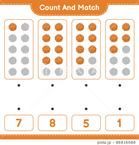 Count and match, count the number of Cookie and match with the right numbers. Educational children game, printable worksheet, vector illustration 86816088