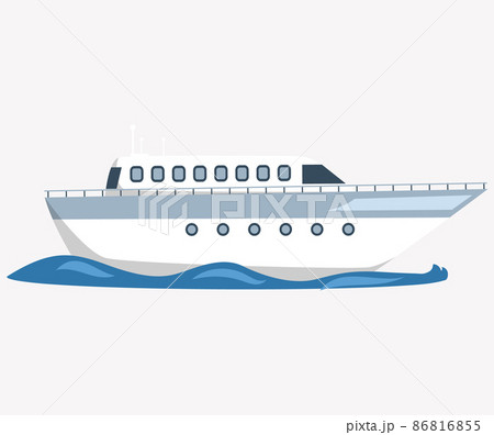 Boat sailing in blue sea on white background. White luxury yacht, vessel with cabin water transport Boat sailing in blue sea on white background. White luxury yacht, vessel with cabin water transport 86816855