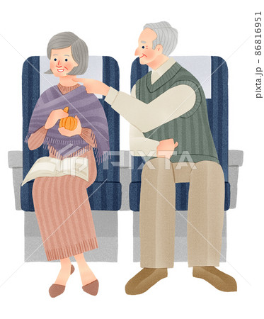 新幹線や電車に乗って旅行をする高齢夫婦 手描きイラスト 新幹線や電車に乗って旅行をする高齢夫婦 手描きイラスト 86816951