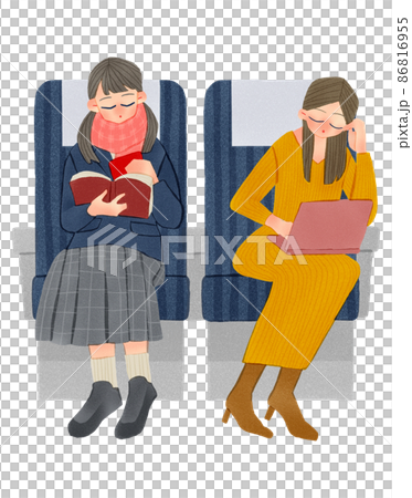 新幹線や電車に乗って旅行をする学生と女性 手描きイラスト 新幹線や電車に乗って旅行をする学生と女性 手描きイラスト 86816955