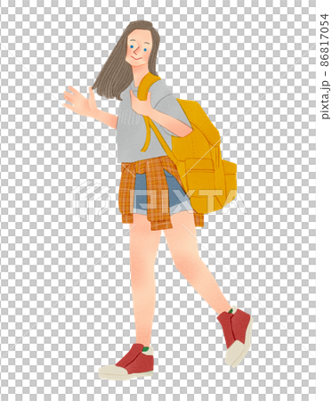 一個女人背著背包旅行的手繪插圖 86817054