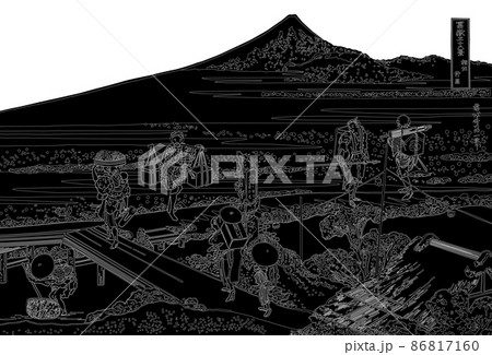 葛飾北斎イメージ相州仲原題名入り線反転白バック 86817160
