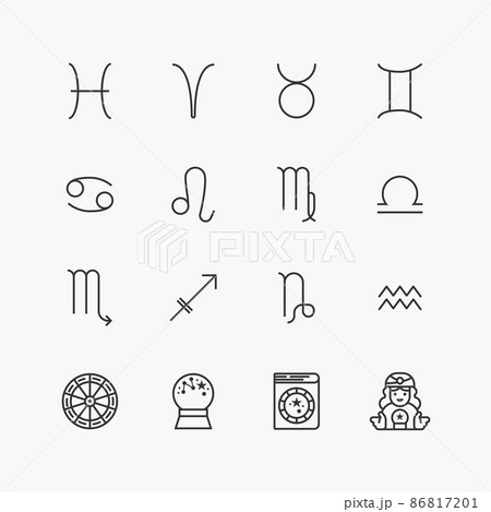 Bundle of astrology horoscope flat line icons collection. simple design vector Bundle of astrology horoscope flat line icons collection. simple design vector 86817201