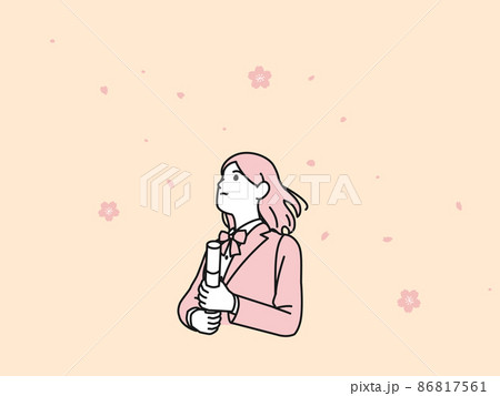 卒業する生徒　卒業生　学生　中高生　高校生　中学生　女の子　桜 86817561
