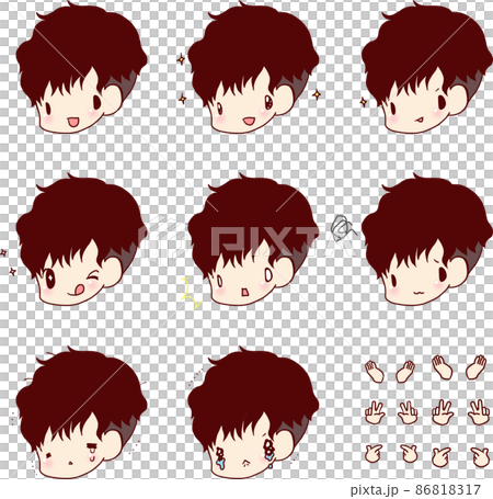 Two-block perm boy facial expression set 86818317