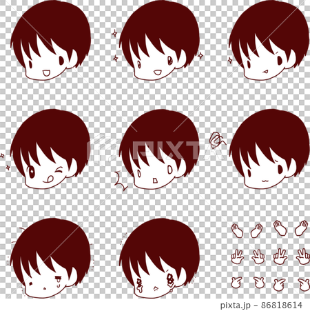 Cute boy facial expression single color set - Stock Illustration ...