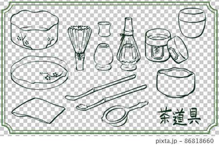 和風タッチの茶道具イラスト ベクター 線画 和風タッチの茶道具イラスト ベクター 線画 86818660
