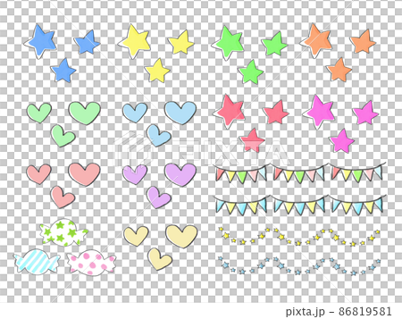 イラスト素材 パステルカラーの装飾素材セットのイラスト素材