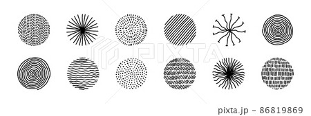 Hand drawn circles with doodle texture. Modern abstract set black round shape with lines, circles, drops. Hand drawn organic doodle shapes. Colletion vector illustrations isolated on white background Hand drawn circles with doodle texture. Modern abstract set black round shape with lines, circles, drops. Hand drawn organic doodle shapes. Colletion vector illustrations isolated on white background 86819869