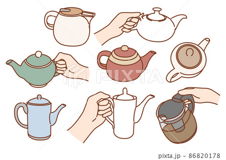 Set of diverse kettles of various sizes and shapes  86820178