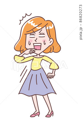 汗をかいてたじろぐ若い女性 86820273