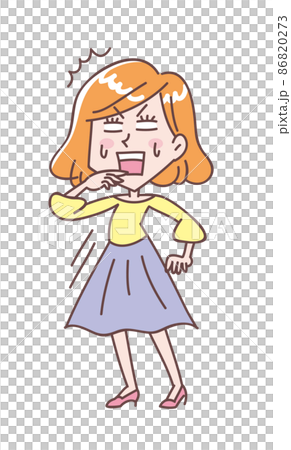 汗をかいてたじろぐ若い女性 86820273