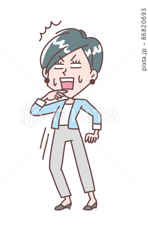 汗をかいてたじろぐ若い女性のイラスト素材 汗をかいてたじろぐ若い女性のイラスト素材