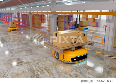 automated guided vehicle working in warehouse, transfering robot system with logistic business concept automated guided vehicle working in warehouse, transfering robot system with logistic business concept 86821631
