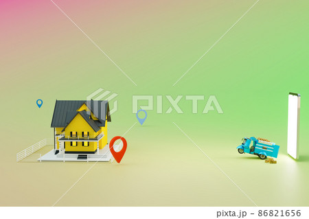 Delivery car and delivery drone starting to out of delivery by GPS tracking in map, online shopping and delivery concept Delivery car and delivery drone starting to out of delivery by GPS tracking in map, online shopping and delivery concept 86821656