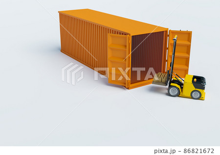 automatic folk lift machine lifting product to container 86821672