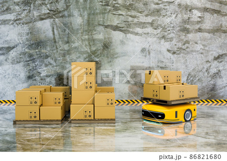 automatic guid vehicle (AGV) with parcle box, logistic business concept automatic guid vehicle (AGV) with parcle box, logistic business concept 86821680