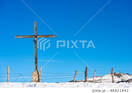 Metal Religious Cross on a Mountain Peak - Lessinia Plateau Veneto Italy 86821842