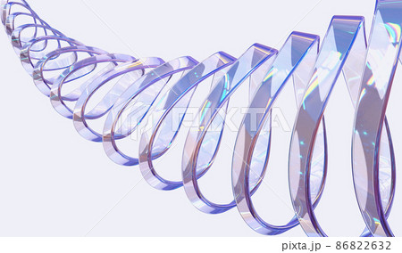 Abstract geometric background with chromatic glass twisted spiral, dispersion effect. Purple curved rings or plastic translucent gradient ribbons on white background, modern wallpaper, 3d render 86822632