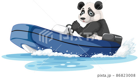 Panda on a speed boat in cartoon style 86823008