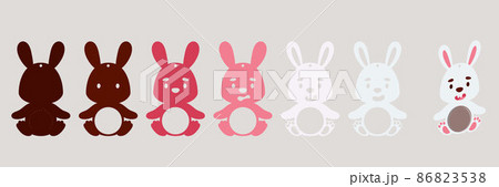 Cute bunny candy ornament. Layered paper decoration treat holder for dome. Hanger for sweets, candy for birthday, baby shower, easter, christmas. Print, cut out, glue. Vector stock illustration. 86823538