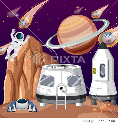 Landscape of planet surface with colony buildings 86823580