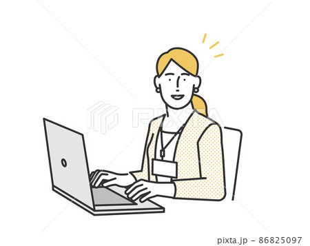 PCを操作するビジネスパーソンのイメージイラスト素材 86825097