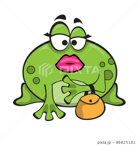 Frog woman with kiss mouth, pink lips and funny eyebrows on isolated white Frog woman with kiss mouth, pink lips and funny eyebrows on isolated white 86825181