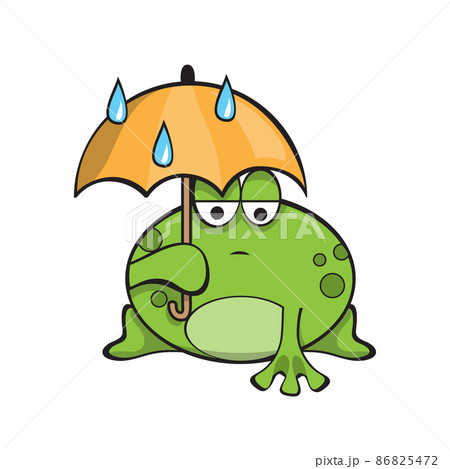 Sad frog under an umbrella. Rainy weather. Cartoon funny character on white Sad frog under an umbrella. Rainy weather. Cartoon funny character on white 86825472