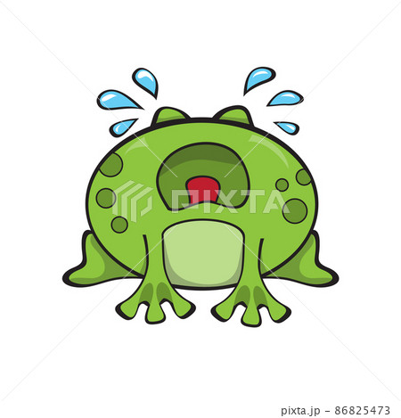 Cute sad frog sitting and crying. Green funny... - Stock Illustration  [86825473] - PIXTA