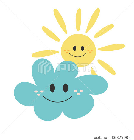Sun Hugging Cloud. Happy smiling characters. Vector Illustration. 86825902